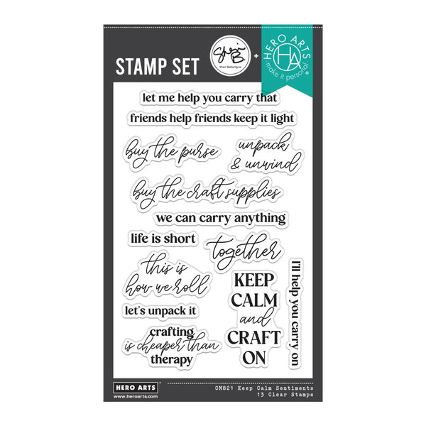Hero Arts clear stamp set with various phrases on a white background