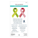 Spellbinders stamp and die cutting set packaging with ribbons and text on a white background