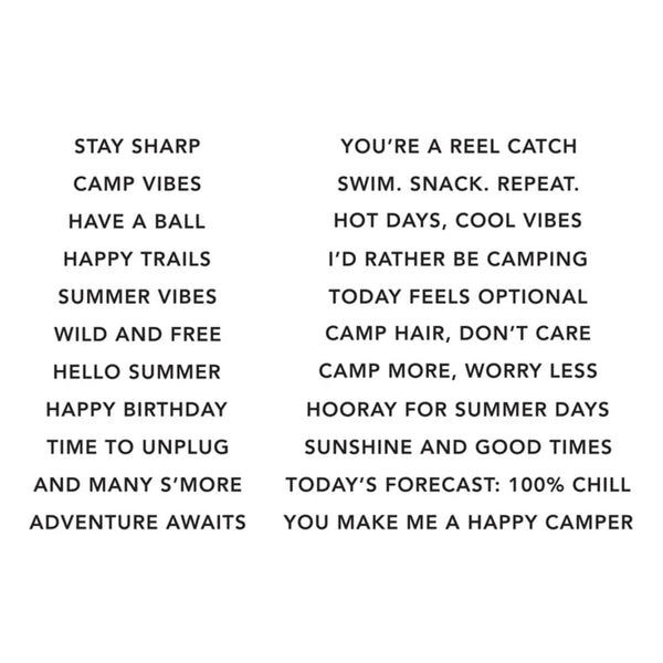 Collection of summer-themed phrases on a white background
