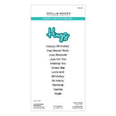 Spellbinders stamp and die cutting set packaging with text on a white background