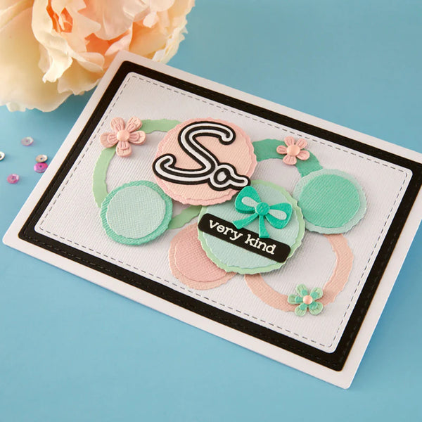 Decorative card with colorful text and floral elements on a blue background