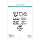 Spellbinders stamp and die cutting set packaging with text and graphics on a white background