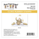 Cling rubber stamp set packaging with a mouse and nuts illustration, featuring House-Mouse Designs and Spellbinders branding.