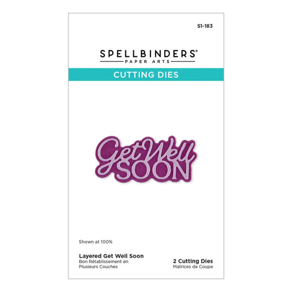Spellbinders cutting dies packaging with 'Get Well Soon' text on a white background