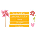 Motivational phrases on a white background with decorative elements like a pink windmill, flower, and heart.