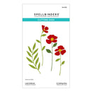 Spellbinders cutting dies packaging with red flowers and green leaves on a white background