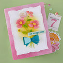 Colorful card with flowers and text on a green background