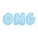Blue 'OMG' text on a white background