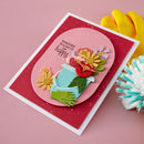 Colorful card with flowers and text on a pink background