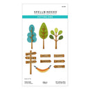 Spellbinders paper arts cutting dies set with trees, signs, and a hammock on a white background.