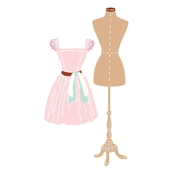 Mannequin with a pink dress on a white background