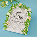 Decorative card with floral elements and text on a blue background