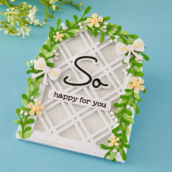 Decorative card with floral elements and text on a blue background