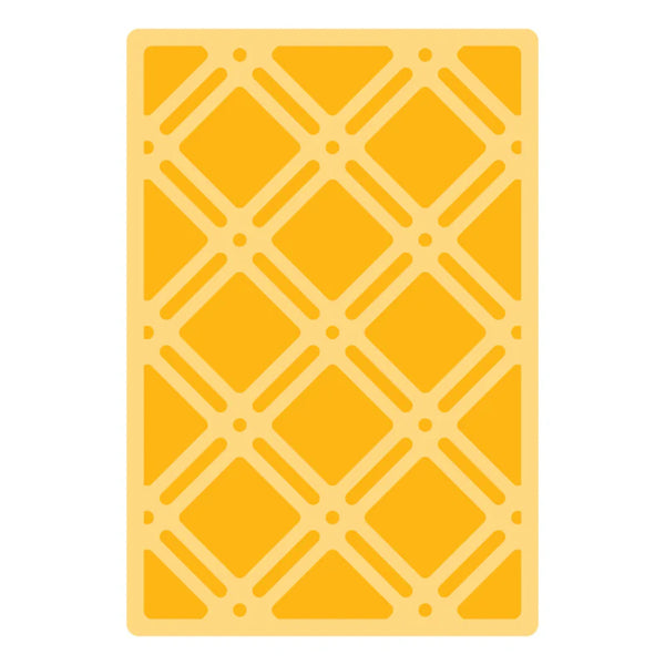 Yellow rectangular mat with a geometric pattern on a white background