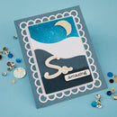 Handmade card with 'So amazing' text and decorative elements on a blue background