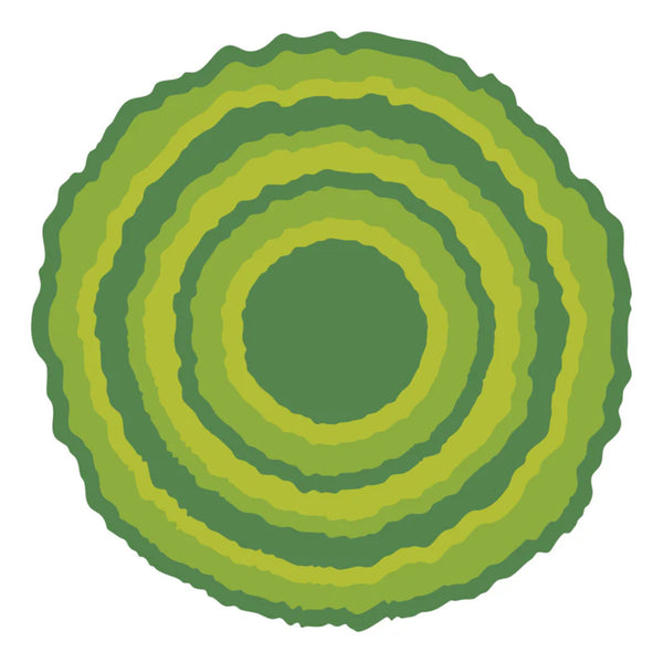 Circular design with concentric green rings on a white background