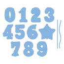 Set of blue numbers and a star on a white background