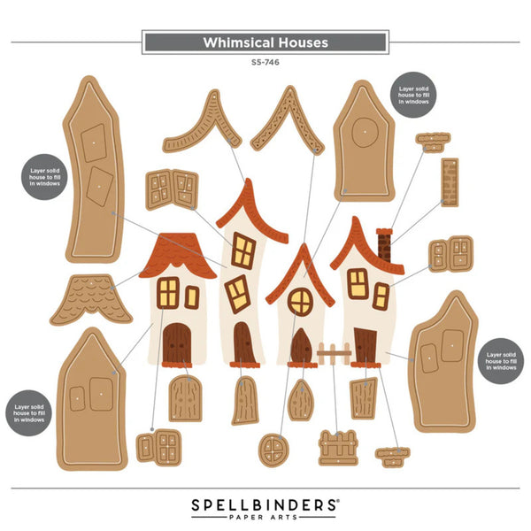 Set of paper house shapes with Spellbinders branding on a white background