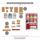 Set of everyday windows, curtains, and flower boxes by Spellbinders Paper Arts on a white background.