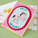 Greeting card with a carousel horse design and 'Best Wishes' text on a green background