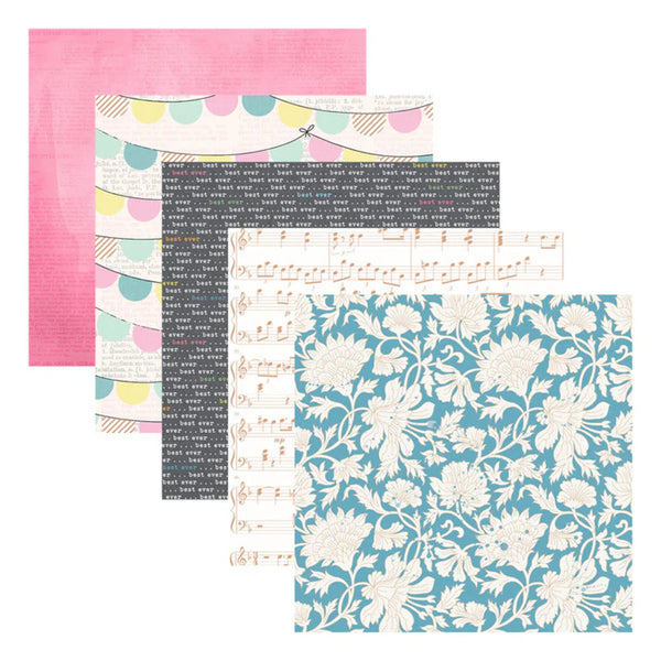Set of patterned paper sheets with different designs on a white background