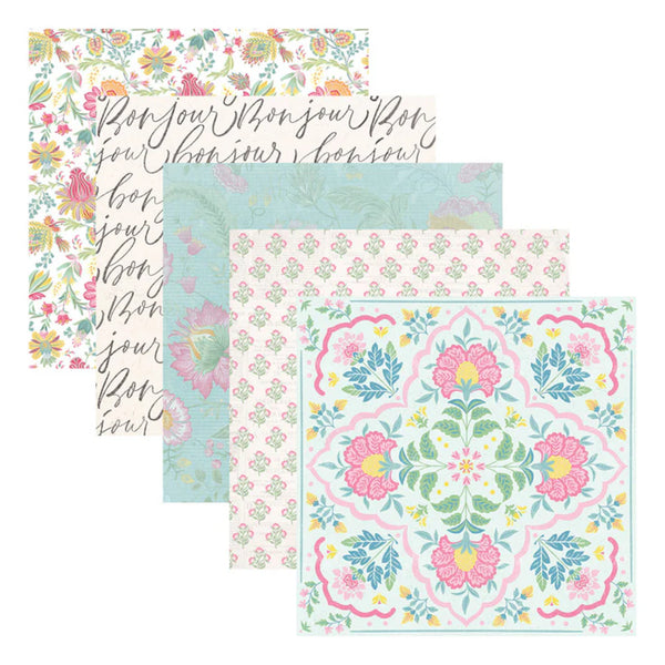 Three sheets of floral paper with different patterns on a white background