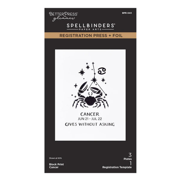 Spellbinders Cancer zodiac stamp set packaging on a white background
