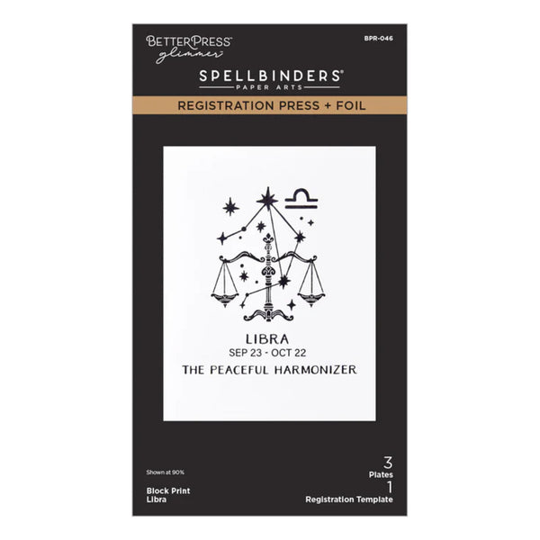 Spellbinders Libra zodiac stamp set packaging on a white background