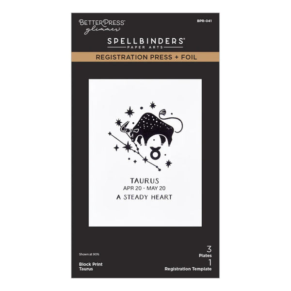 Spellbinders Taurus zodiac design on a black and white packaging