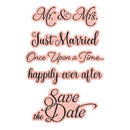 Set of decorative text pieces with wedding-themed phrases on a white background