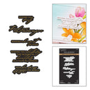Set of decorative text stickers and a card with floral design on a white background