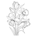 Line drawing of a bouquet of flowers on a white background