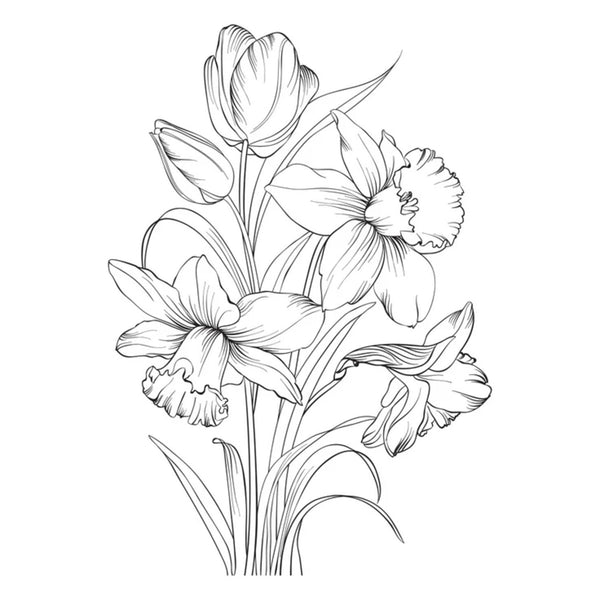 Line drawing of a bouquet of flowers on a white background