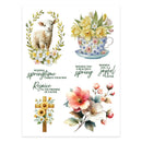 Set of Easter-themed illustrations with flowers, a lamb, and a cross on a white background.