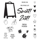Set of black and white illustrations and text on a white background