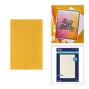 Packaging of a greeting card with 'Happy Birthday' text, a textured yellow sheet, and a 3D embellishment pack.