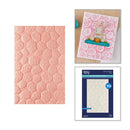 Set of embossed pink paper, a card with a rabbit design, and a package of 3D embossing folder on a white background.