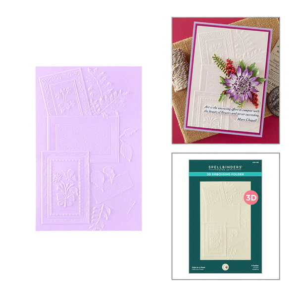 Card with floral design and Spellbinders embossing folder on a white background