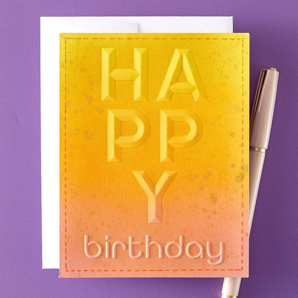 Spellbinders 3D Embossing Folder Beveled Happy Birthday A2 Cardfront