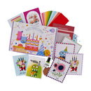 Collection of colorful greeting cards with various designs on a white background