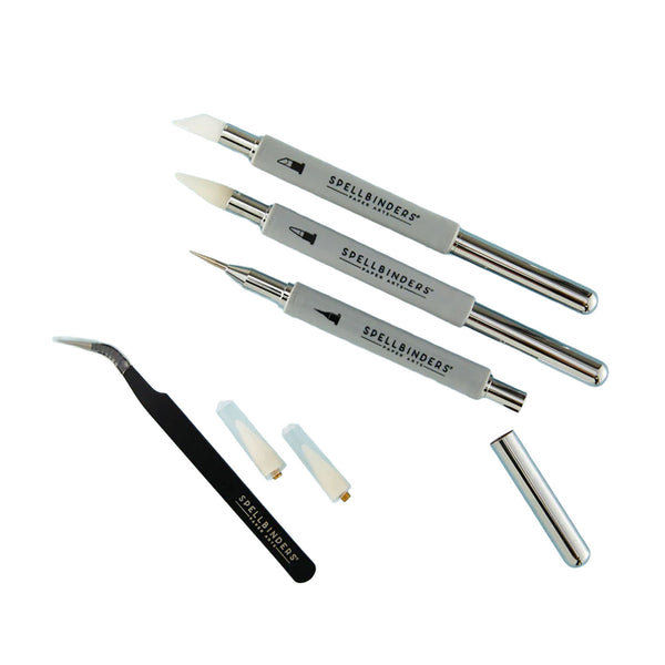 Set of Spellbinders craft tools on a white background