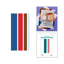 Color swatches and a card with a coffee cup design on a white background