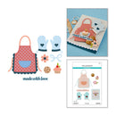 Set of craft items including an apron, mittens, and a card with 'made with love' text on a white background.