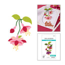 Floral cutting dies with packaging and a card featuring the design on a white background.