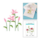 Floral cutout set with pink flowers, green stems, and leaves on a white background.