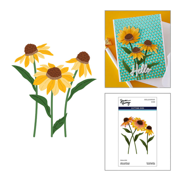 Floral cutting dies with a card and die set packaging on a white background
