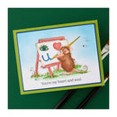 Card with a cartoon mouse painting 'You're my heart and soul' on a blue background