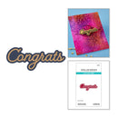 Set of 'Congrats' themed products including a card, cutting dies, and embossing folder on a white background.