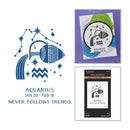 Aquarius zodiac sign with related products on a white background