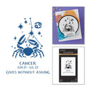 Cancer zodiac sign illustration with related products on a white background